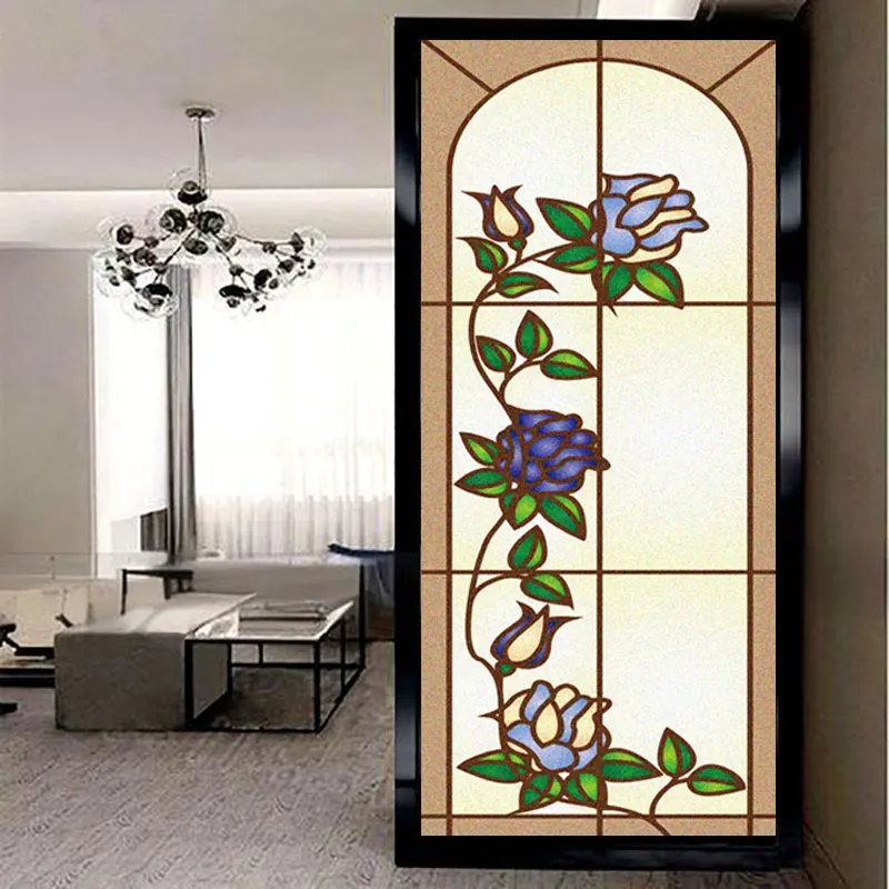 

Purple Flowers Window Film For privacy a decorative glass covering It's a no-glue static cling Frosted Window Sticker For window