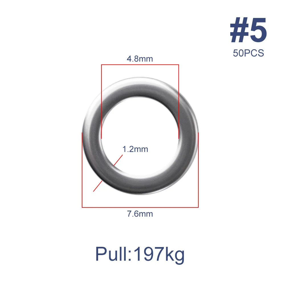 Noeby-Heavy Duty Edelstahl-Vollring, 50 Stück, Verbindungs schnur haken, hochfester Zug 335kg, Salzwasser-Angel geräte 6