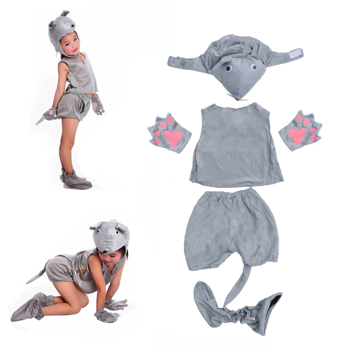 مجموعة أزياء الهالوين ماوس رمادي Xl أنيق للأطفال أداء الحفلات التظاهرية أزياء الهالوين التأثيرية