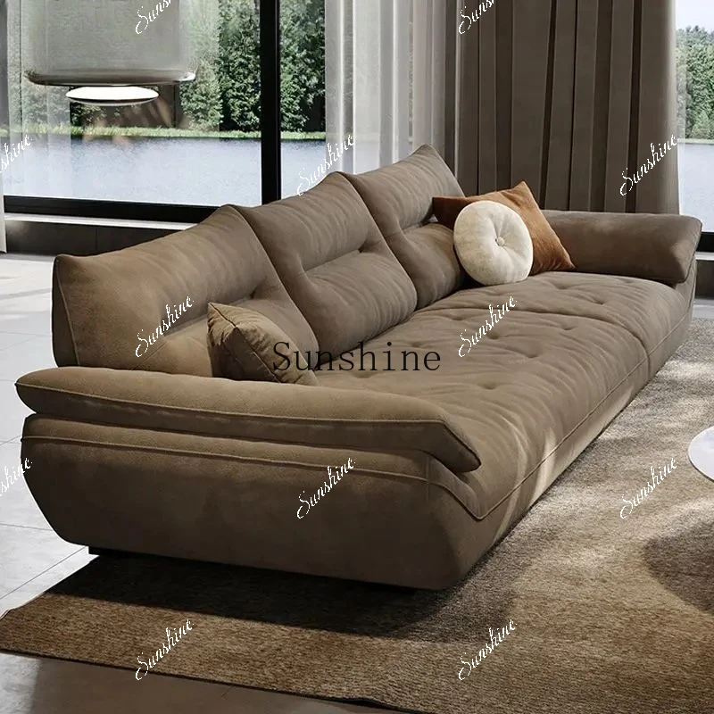 Cream Wind Minimalist Famous Brand Technology Cloth Sofa Straight Row Three-person Light Luxury Wabi Sabi