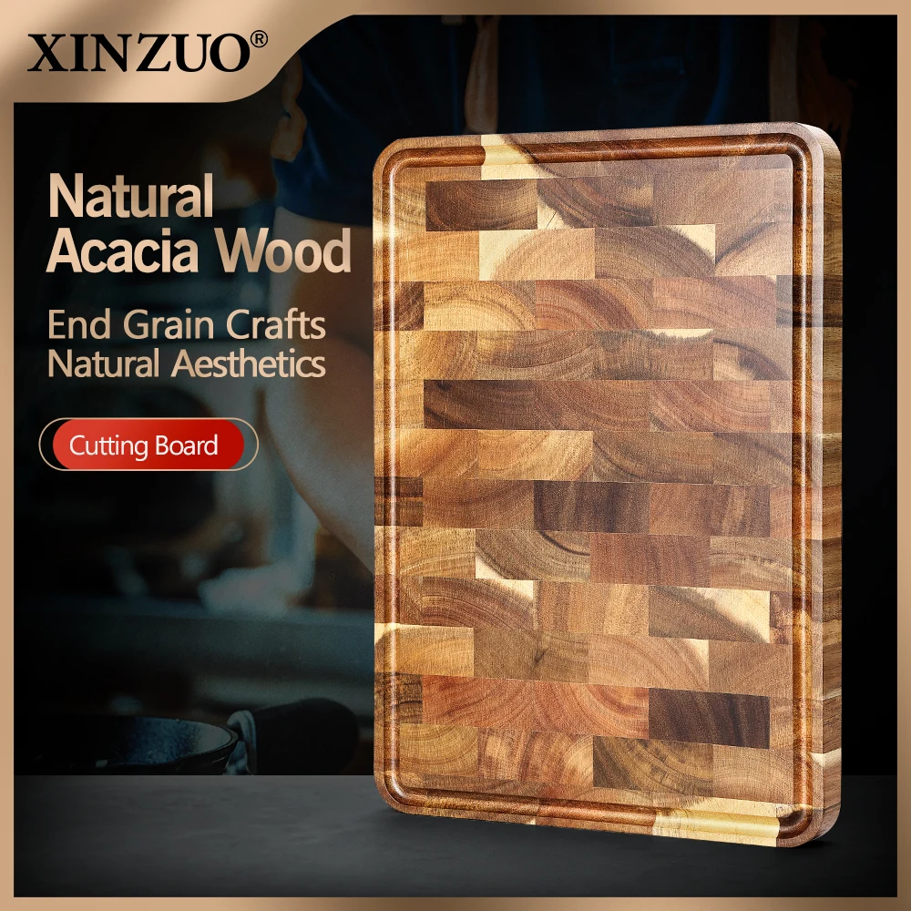 XINZUO Acacia Wood Cutting Board Cut Bread Fruit Meat Quality Kitchen Wooden Chopping Blocks Non-slip Kitchen Tools