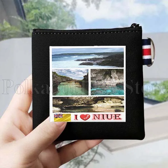 Niue Flag Map Love Heart Niuean Gifts Canvas Coin Purse Bag Small Square Key Bag Storage Card Bag Cotton Wallet Zipper Pouch