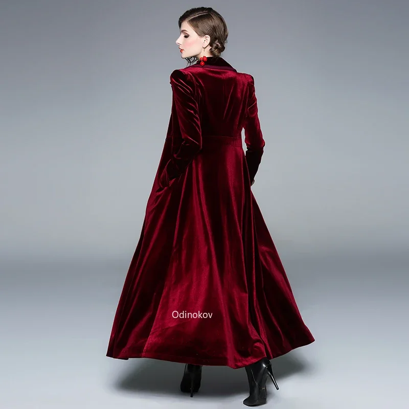 Burgundy Long Skirt  rench Coats and Jackets Women Winter Clothes  Sobretudo Feminino