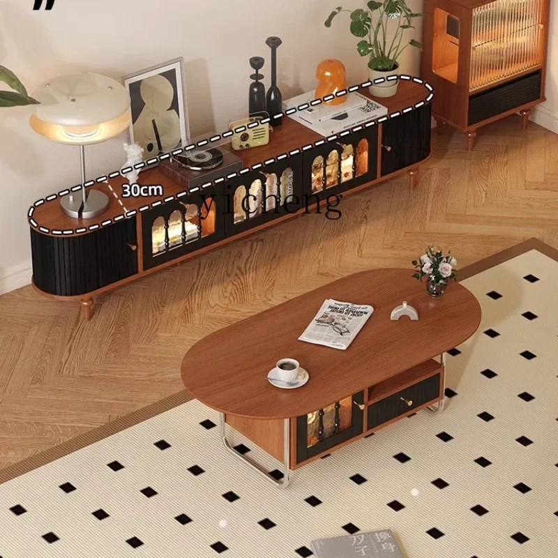 DSA  medieval style floor-to-ceiling TV cabinet TV cabinet coffee table combination hidden socket black retro