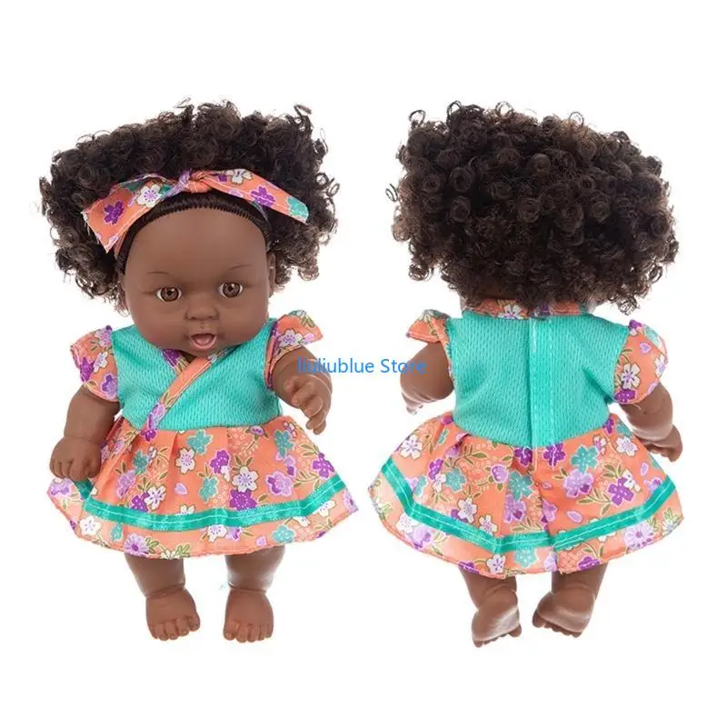 

20cm Newborn Girl for Doll Christmas Gift Toy American Black for Doll Handmade Silicone Vinyl Curls 62CF