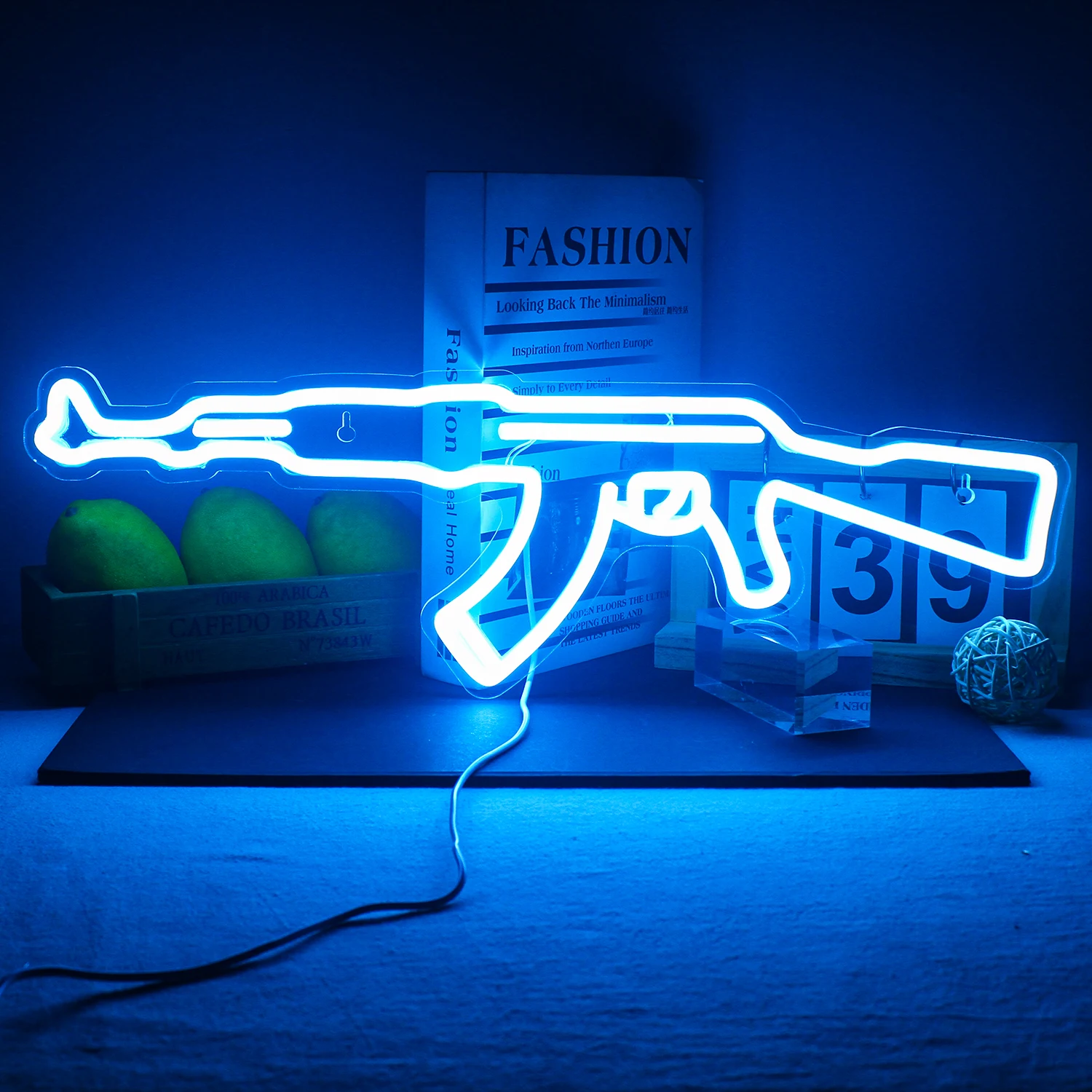 AK 47 Super Cool Gun LED Room Wall Decor USB Powered With Switch Hanging Acrylic For Gaming Lighting Game Room Bedroom Decor