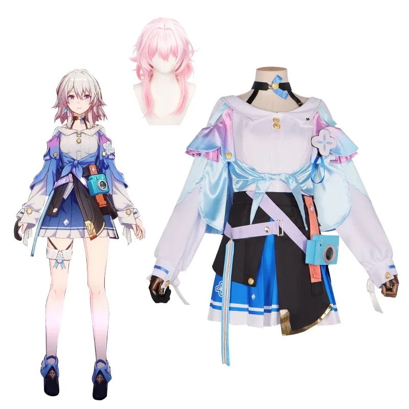 

Game Honkai: Star Rail March 7th Mar. 7th Cosplay Costume Women Girls Halloween Role Play Anime Cute Uniform Wig Full Suit