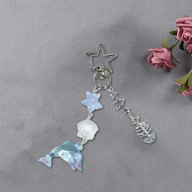 195C Unique Dolphin Mobile Hanging Accessory Trendy Dolphin Shell Phone Charm Sturdy Rings Accessory for Bag and Phone