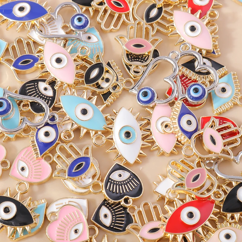 20 Stück Niedliche Emaille-Anhänger mit Bösem Auge und Herz für Schmuckherstellung, Ohrringe, Halsketten, Armbänder, DIY-Bastelbedarf – Detail 1