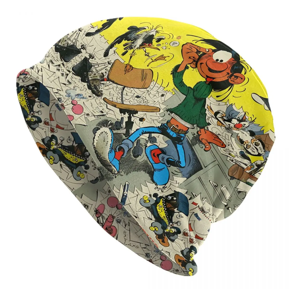 Gaston Lagaffe Anime Women's Beanies Printed Chemotherapy Pile Outdoor Turban Breathable