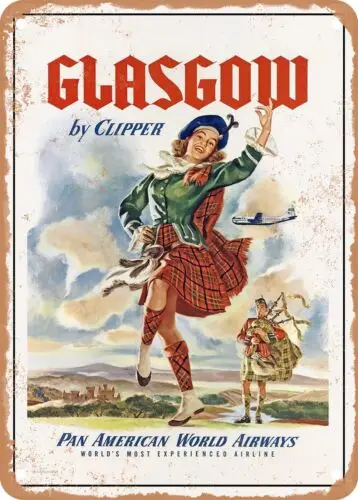 METAL SIGN - 1951 Glasgow by Air World Airways Vintage Ad sign