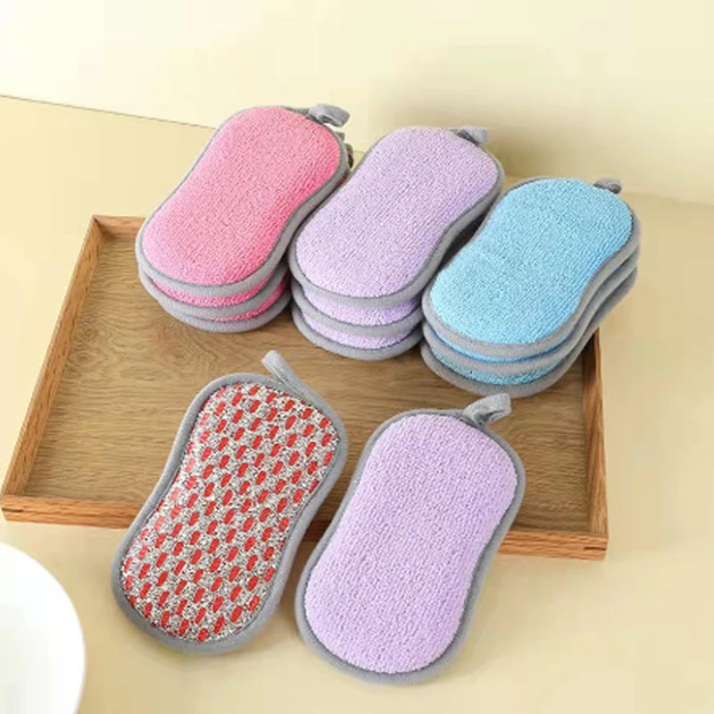 6Pcs Double Sided Scrub Sponge Super Absorbent Microfiber For Dishwashing Kitchen Bathroom Clean Cloth Eraser