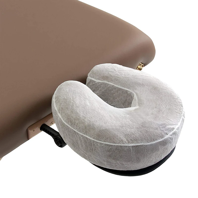 50 Pcs/Pack Headrest Covers Fitted Disposable Massage Face Rest Cradle Covers White Color U-Shaped Pillowcase Elastic Non-Woven