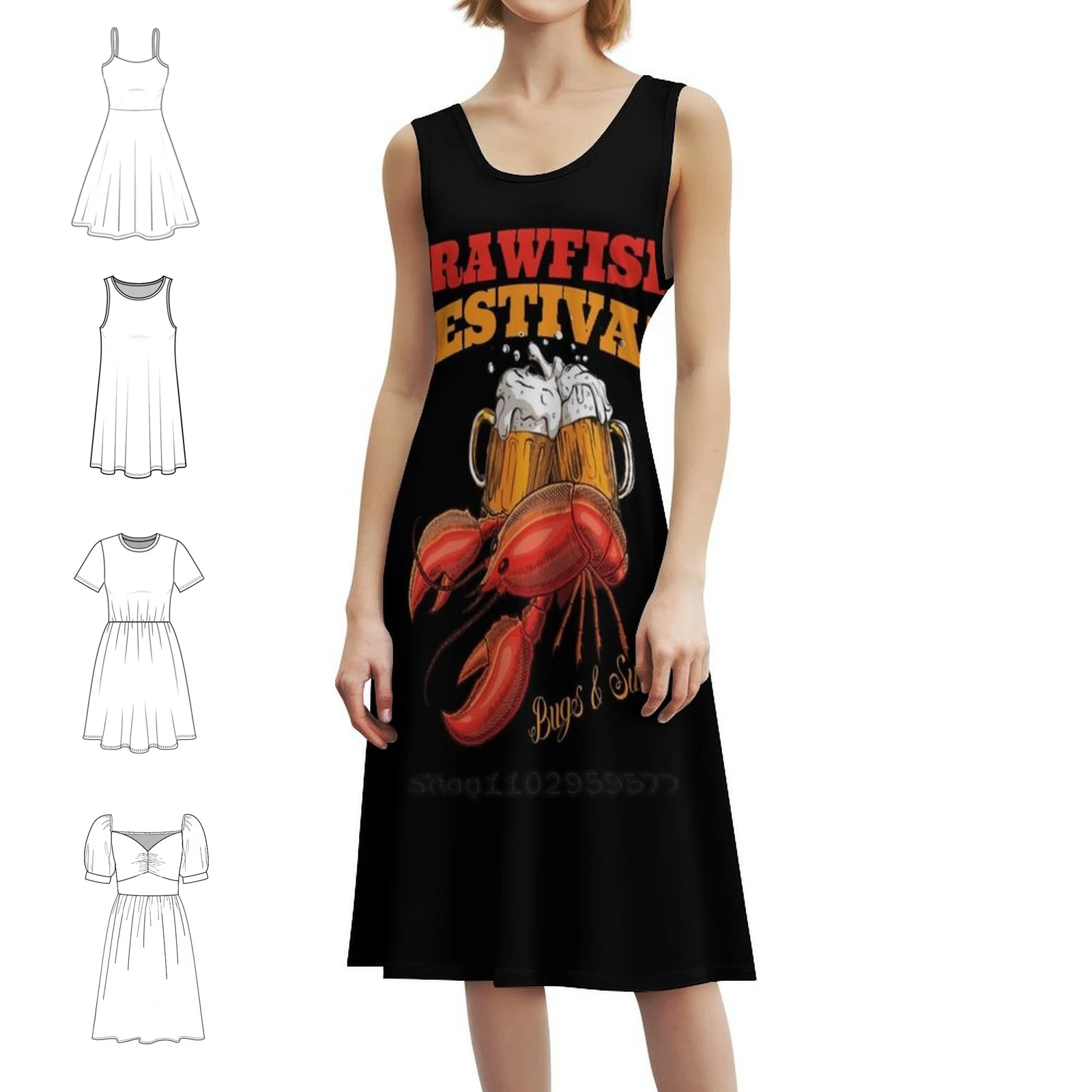 

Винтажное платье в корейском стиле Crawfish Boil Beer Festival Bugs & Suds для женщин, элегантное повседневное платье для вечеринки или повседневной носки