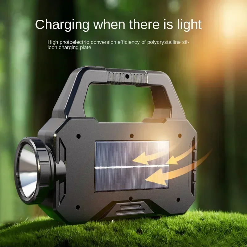 Powerful LED Searchlight Solar Charging LED+COB Work Light USB Rechargeable Flashlight Spotlight Torch Power Bank Function