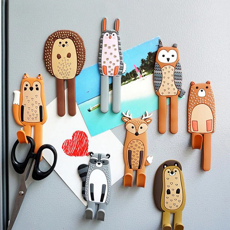 Cute Magnetic Hooks Removable Fridge Sticker Refrigerator Message Magnet Coat Hanger Key Holder Storage Hook