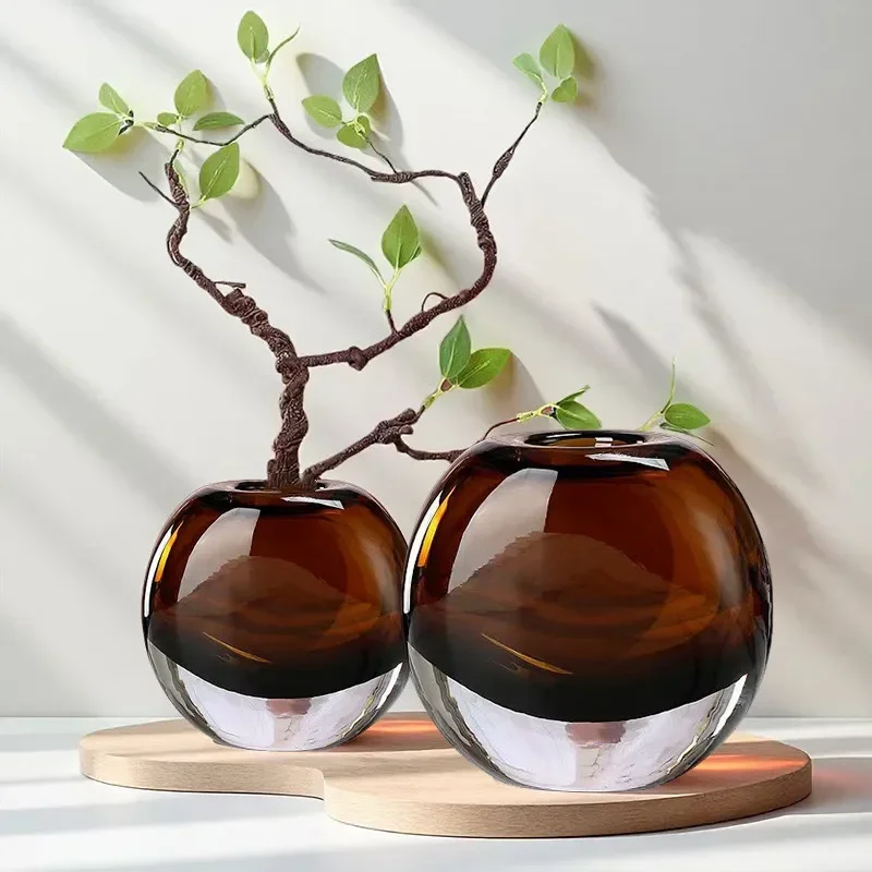 Caramel Colored Glass Vase, Living Room Flower Arrangement, Aromatherapy Bottle, Hydroponic Vase, Glass Container, Home Decor