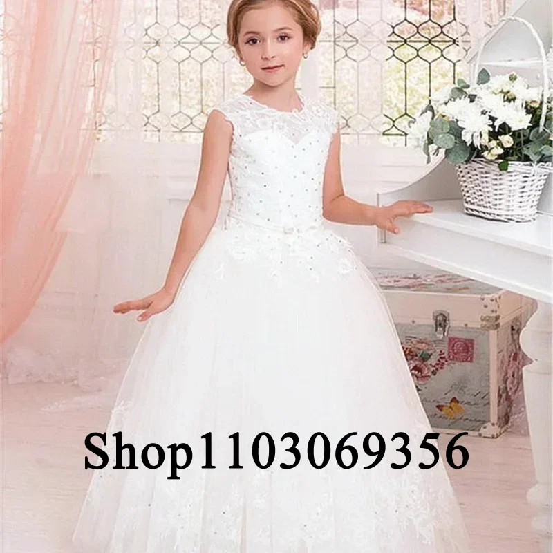 Custom Made Flower Girl Dresses A-LINE Lace Sleeveless Floor-Length Princess Dress for Wedding Bridesmaid First Communion Gown