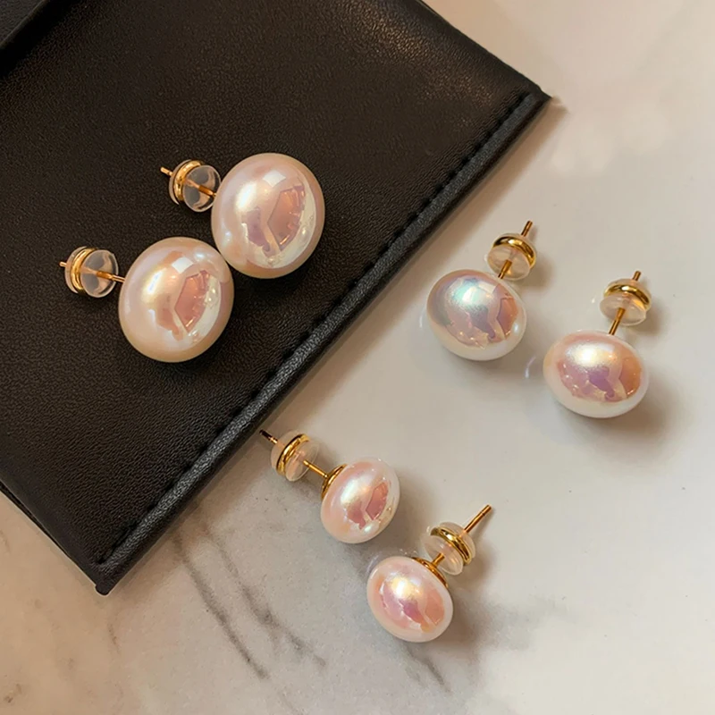 XIYAWANG Pink Ellipse Pearl Stud Earrings for Women Beauty Simple Elegance Luxurious Earring Accessories Fashion Jewelry