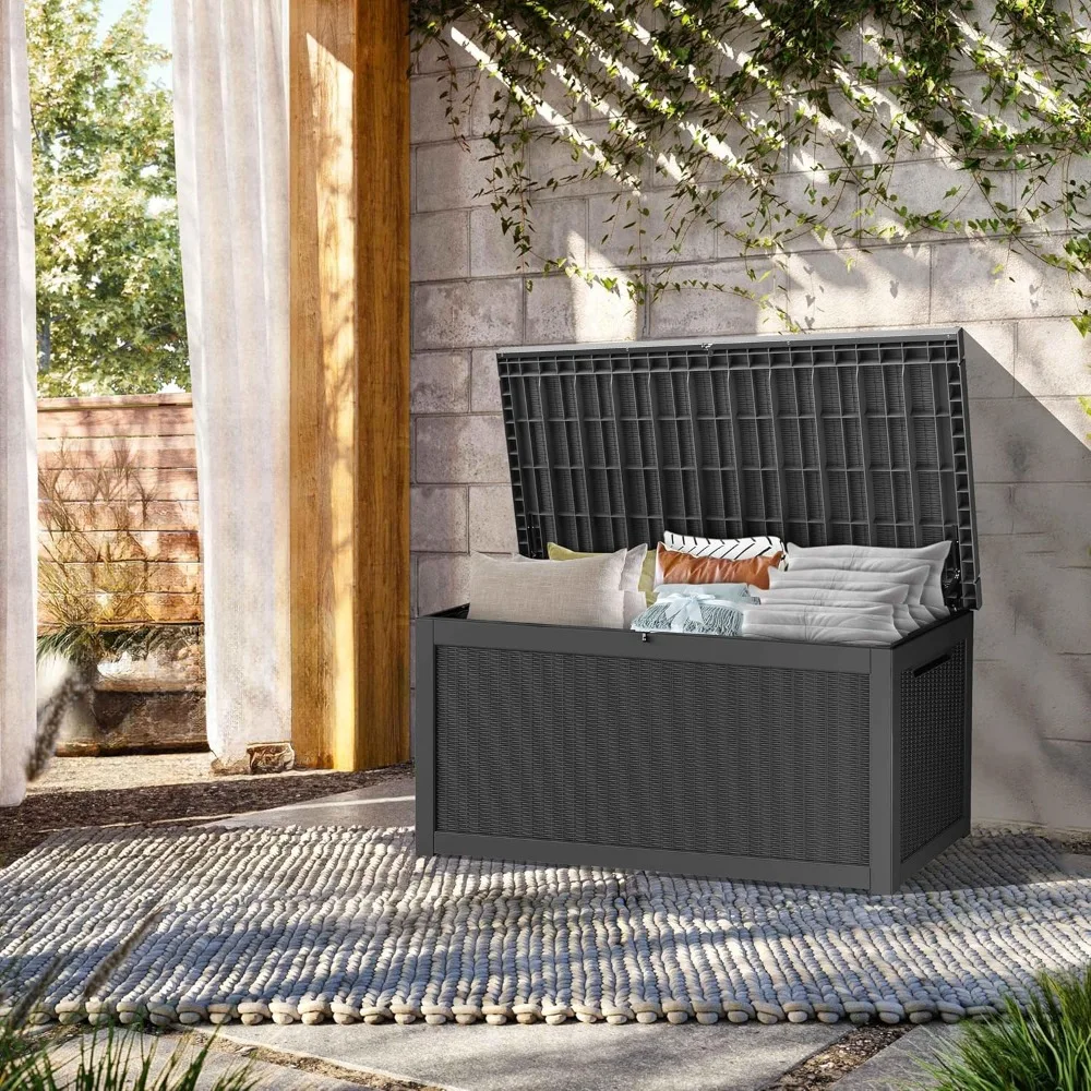 

320 Gallon Lockable Resin Deck Box, Waterproof & UV-Resistant Outdoor Storage Box for Outdoor Cushion Storage, Garden Tools