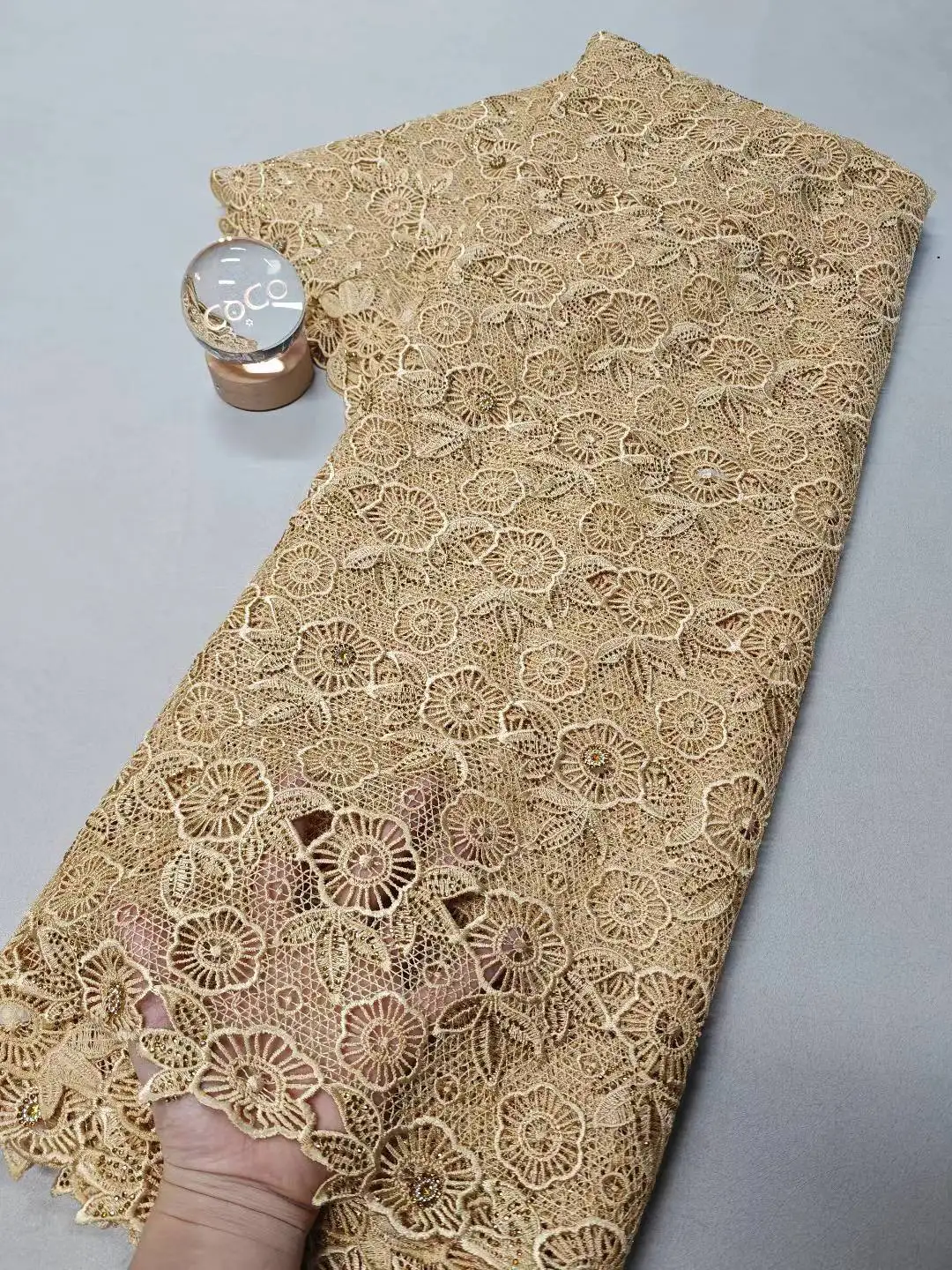 

2025 African Nigerian High-Quality Tulle Lace Fabric Cotton Embroidery Guipure 5 Yards for Prom Dresses Sewing Damask XL125