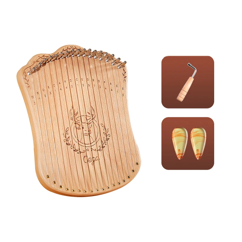 17 String Lyre Harp Portable Solid Beech Wood Harp String Musical Instrument with Tuning Wrench Picks for Beginners Kids Adults