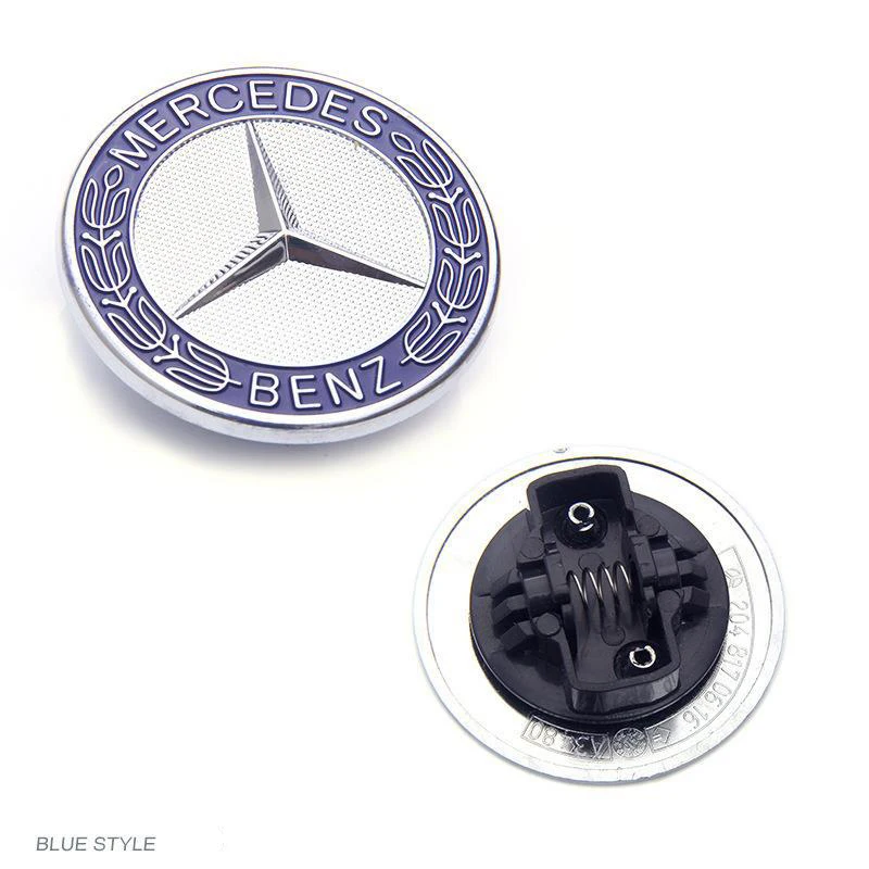 57mm 3D ABS Apple Tree Blue Black Car Front Star Logo Hood Emblem Badge For Mercedes Benz W204 AMG C E S Class Accessories