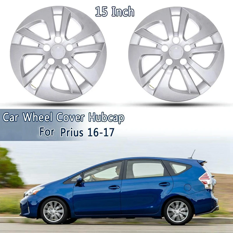 2 Pair 15 Inch Car Wheel Cover Hub Cap Replacement For Toyota Prius 2016-2018