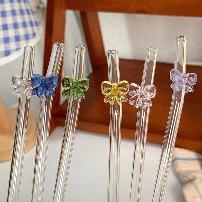 1pc 8mm Glass Straw, Reusable Drinking Straws Cute Butterfly Heat-Resistant Straw for Festival Party Wedding Cocktail Bar Beachs