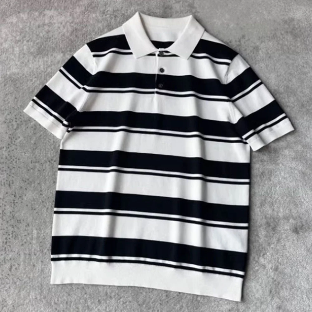 

Men's Summer Striped Contrast Color Short Sleeve Lapel T-Shirt Hombre Fashion Casual Top Breathable Tops Tees T-Shirts