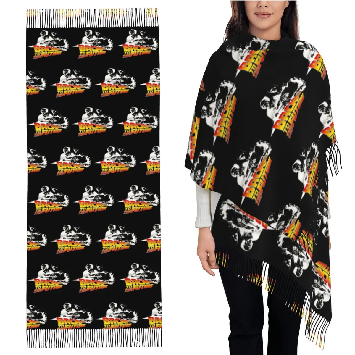 

Retro Back To The Future Scarf Tassel Scarves for Women Soft Warm Shawls and Wraps Long Fall Winter Shawl Wrap