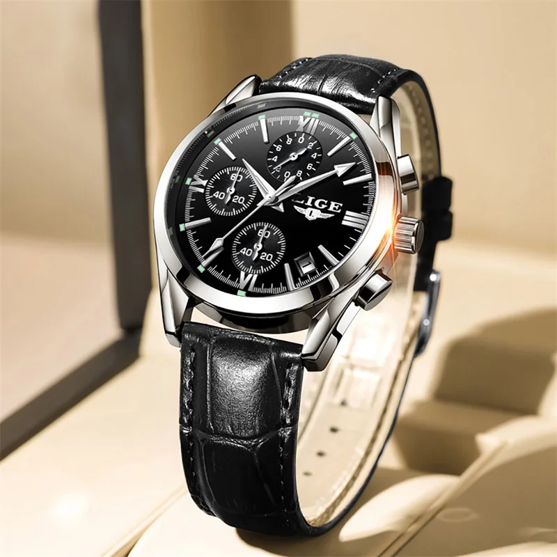 2024 New Men Watches Brand Luxury Leather Strap Waterproof Sport Quartz Chronograph Military Watch Men Clock Relogio Masculino