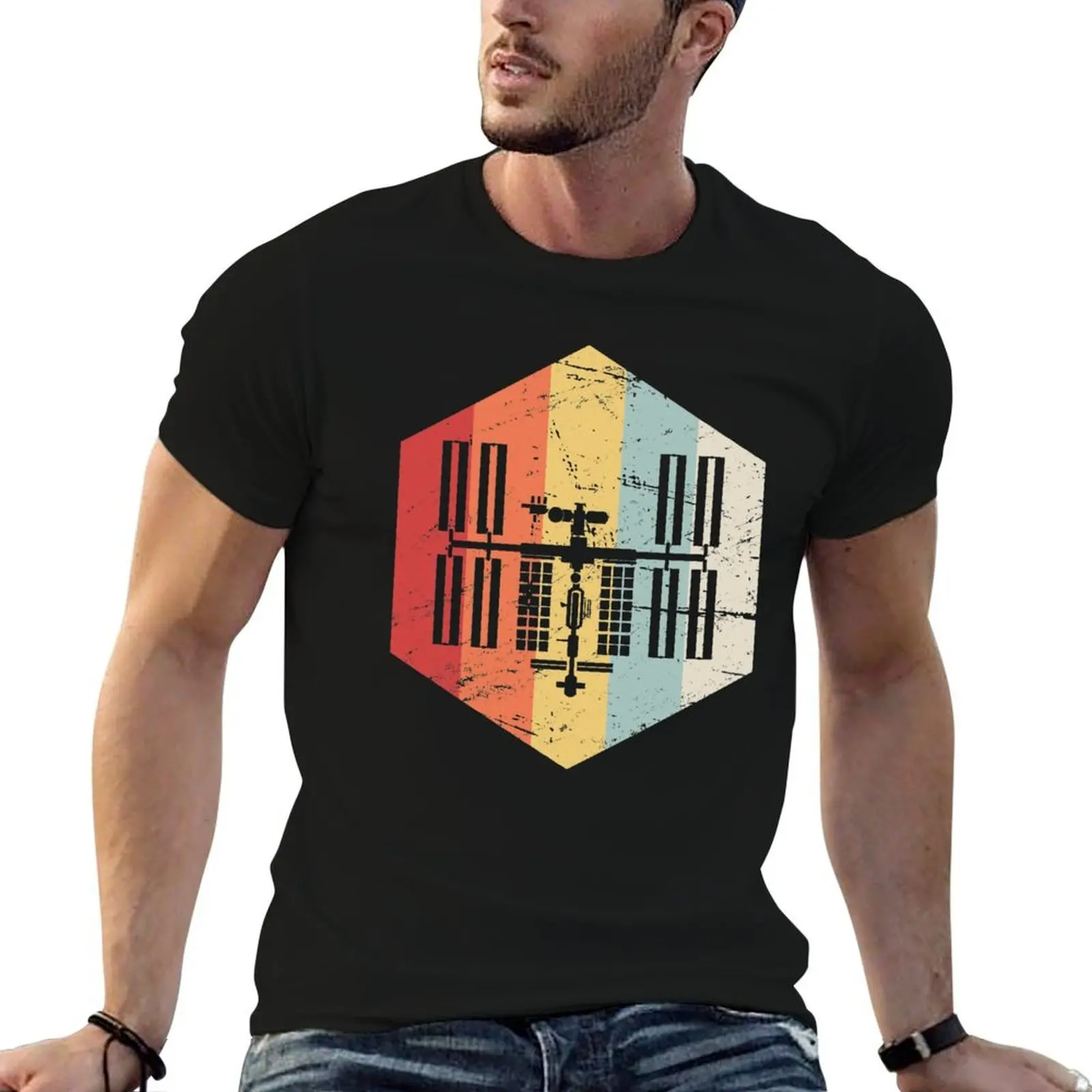 

Retro ISS International Space Station Icon T-Shirt anime t shirts for man black cotton t-shirt plain for man package T-Shirt