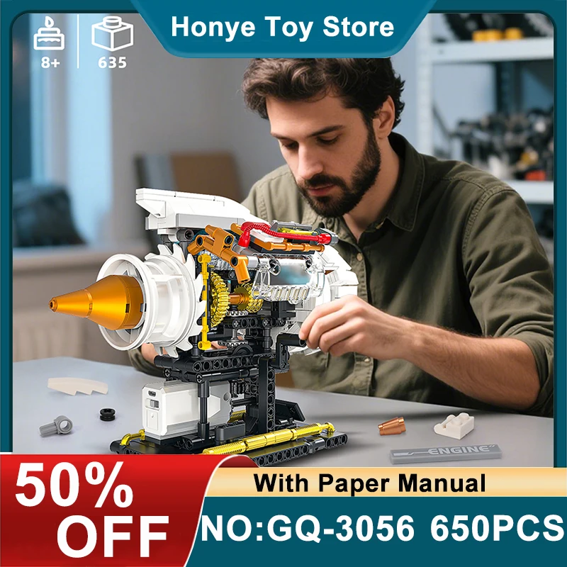 

Высококачественный техник с электроприводом, модель двигателя самолета, строительные блоки MOC GQ-3056, развивающие игрушки, рождественские подарки для детей