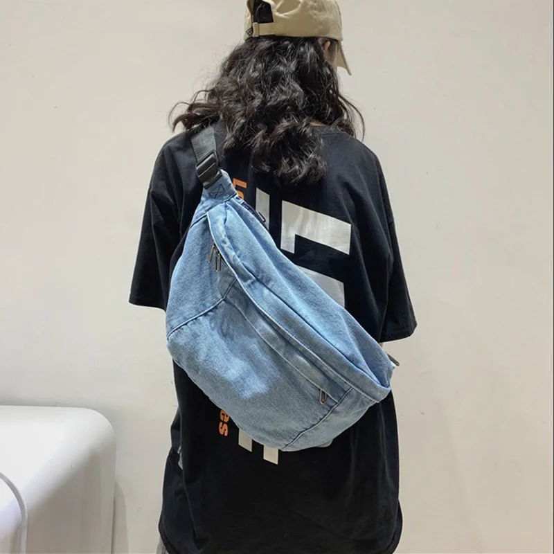 High quality Denim Waist Bag College Style Crossbody Chest Pack Casual Street Fanny Pack Unisex Shoulder Bag Teenager Chest Bags