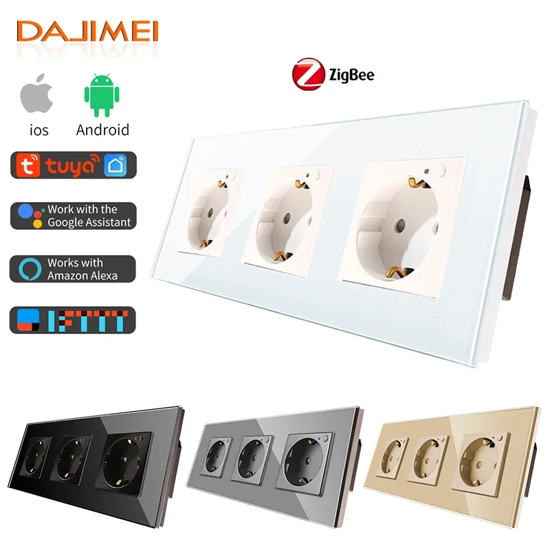 DAJIMEI ZigBee EU Wall Plug Smart Power Triple Sockets 3 outlets Work With Tuya Gateway Smart Life Alexa Home Improvement