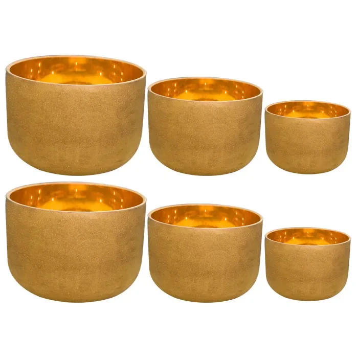 أوعية الغناء الكريستالية الذهبية عيار 24 قيراط من Hooqu Chakra (8 بوصة - 14 بوصة) كوارتز بلوري ذهبي صلب