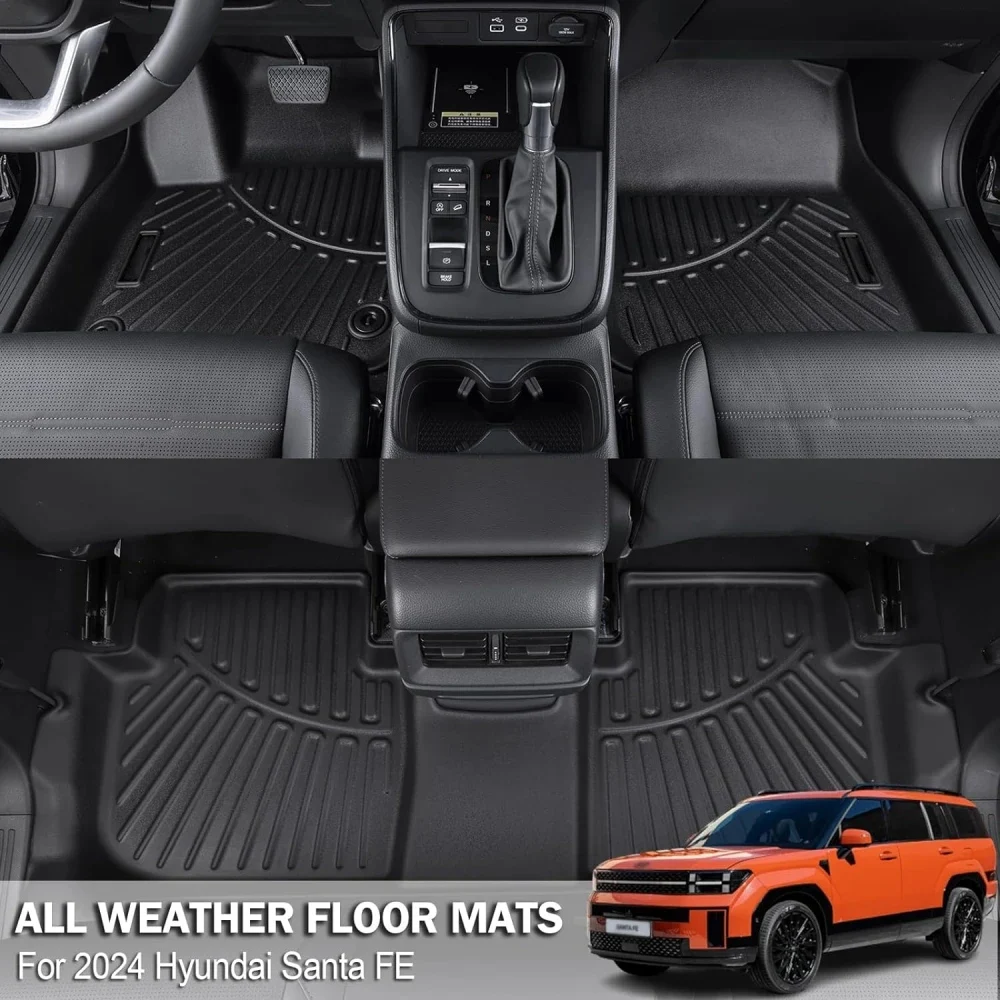 [Hybrid] TPE Floor Mats for 2024 - 2026 Hyundai Santa FE Hybrid All Weather Protection Cargo Liner Trunk Mat with Backrest Pad