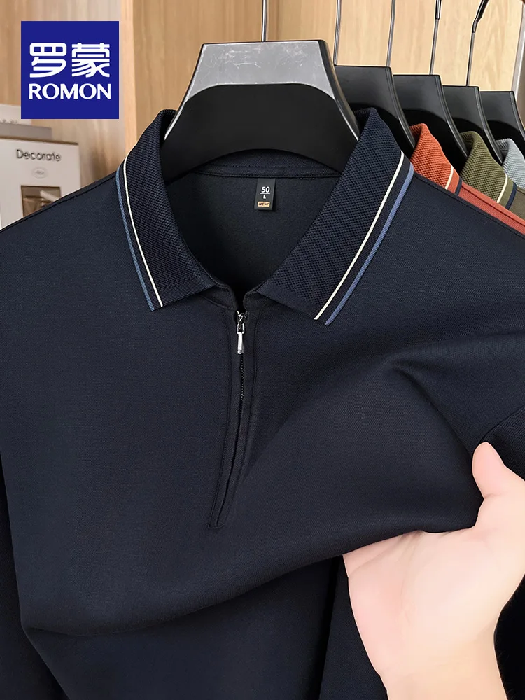 

Rn Men's Long Sve irt Casual Busin Zipper Collar T-irt Versatile Top for Middle-Aged And Young Men