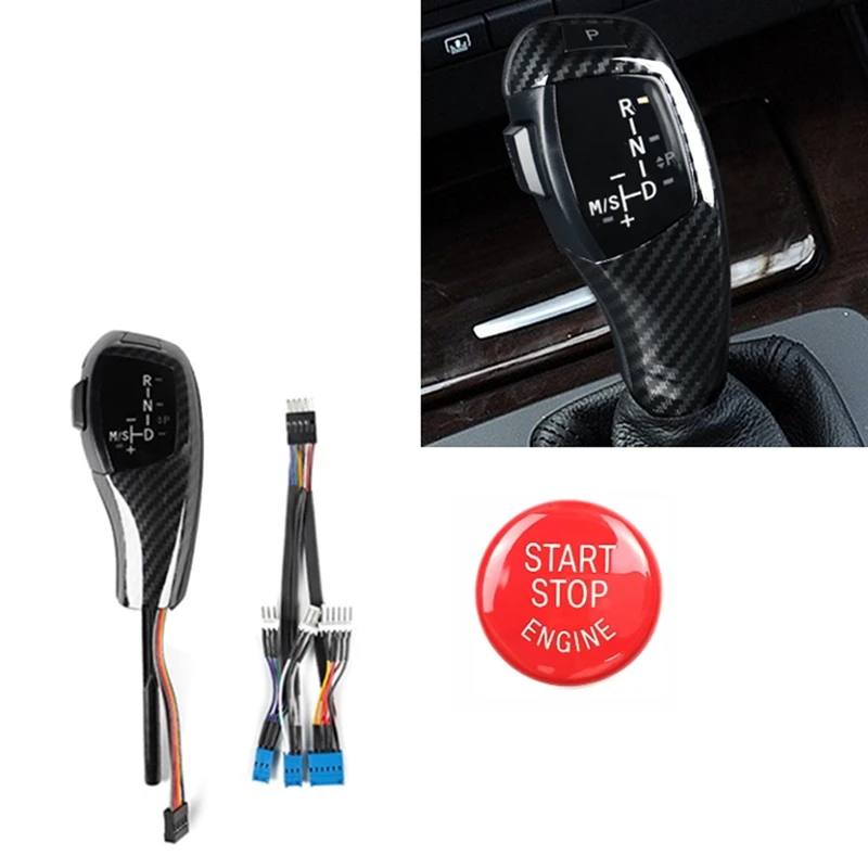 Car Automatic Gear Shift Knob With Engine Start Switch Button Cover For BMW 1 3 5 Series E81 E87 E90 E91 E93 Z4 E89 LHD-N26R