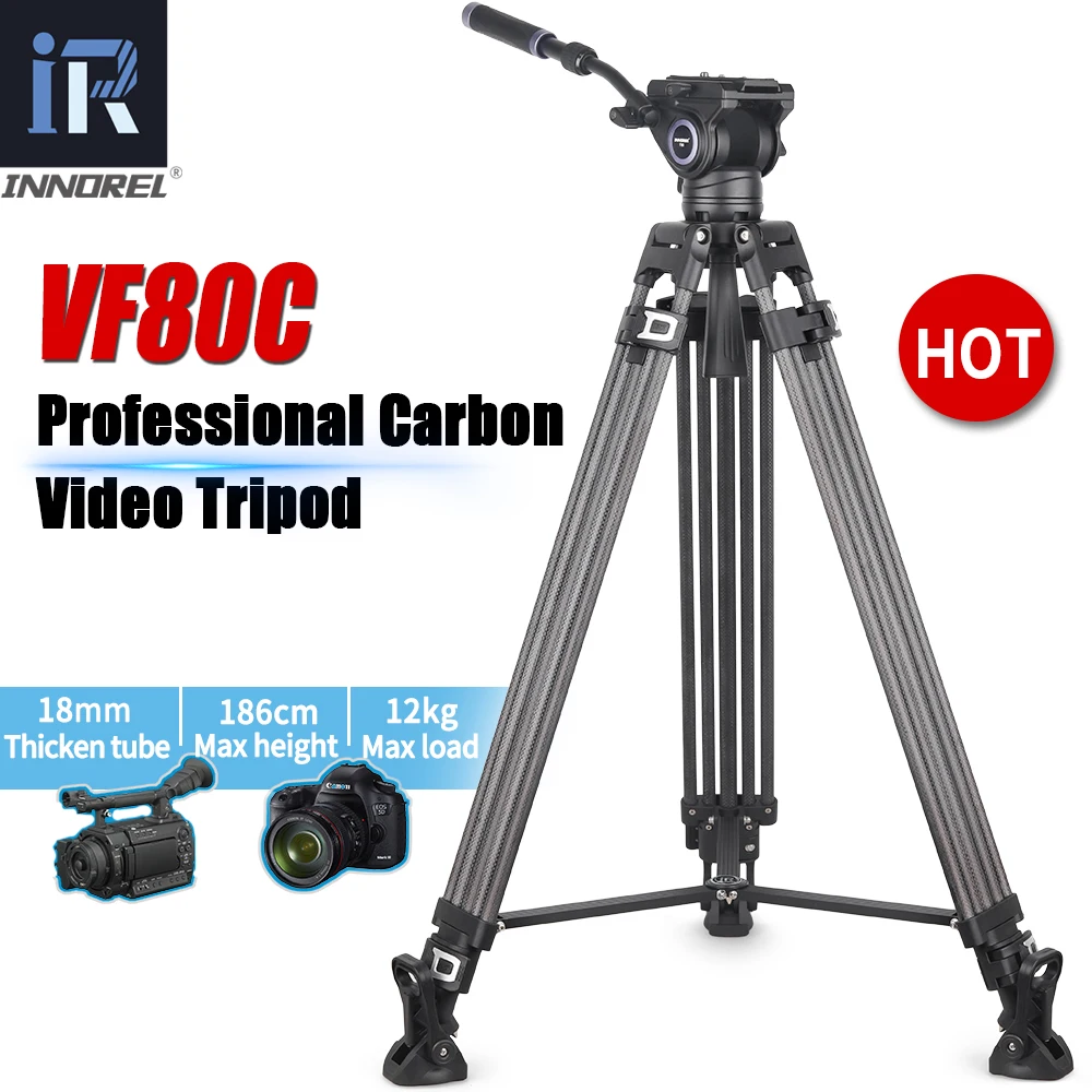 INNOREL VF80C Professional Carbon Fiber Video Tripod with Fluid Video Head For Dslr Camera Camcorder Slider 1.86m Max Height