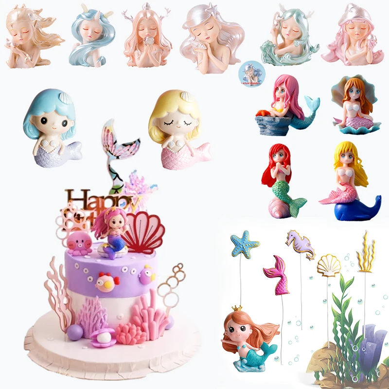 Meerjungfrau Prinzessin Kuchen Topper Muschel Korallen Algen Mädchen Jahre alt Geburtstag Party Marine Thema Kuchen Dekorationen für Baby Dusche