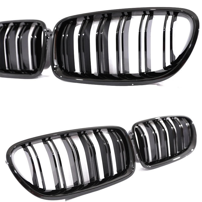 For BMW 5 Series F10 F11 2010-2018 Double Line Grill Chrome Black Silver Gloss Black Racing DE Flag Grille 520 525 530 535 540 view 2
