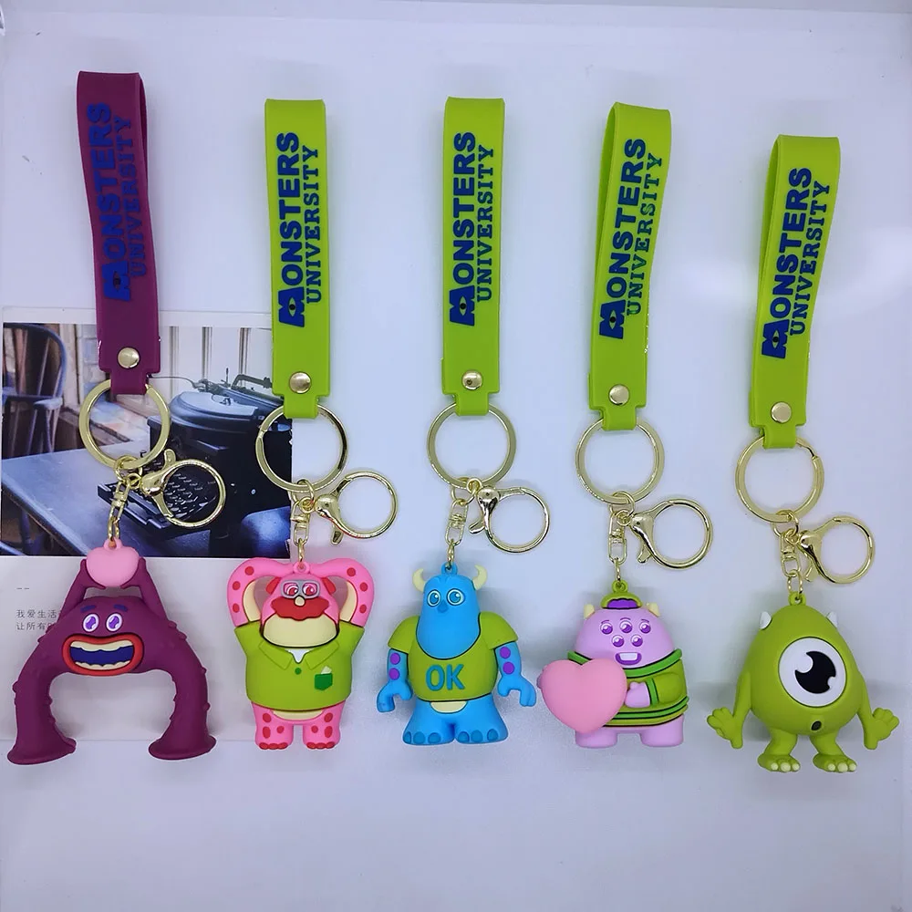 Disney Monsters University Keychains Mike Wazowski Sulley Cute Cartoon Keyring Schoolbag Pendant Toys Dolls Gift Key Ring Holder