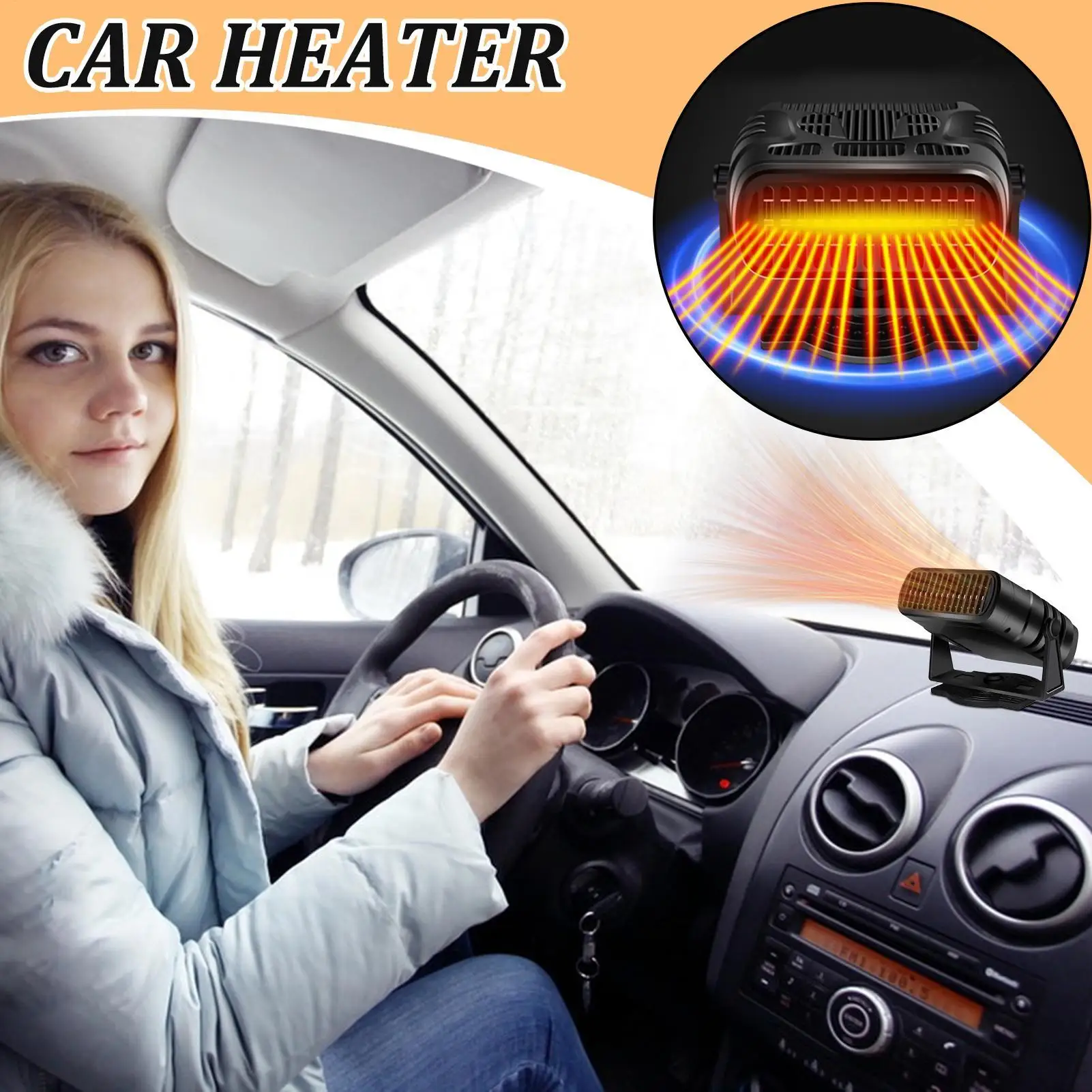 Car Defroster Windshield Heater 12V 30W Plug-in Auto Demister Window Heater for Sedan RV SUV Taxi Ice Snow Frost Cold Morning