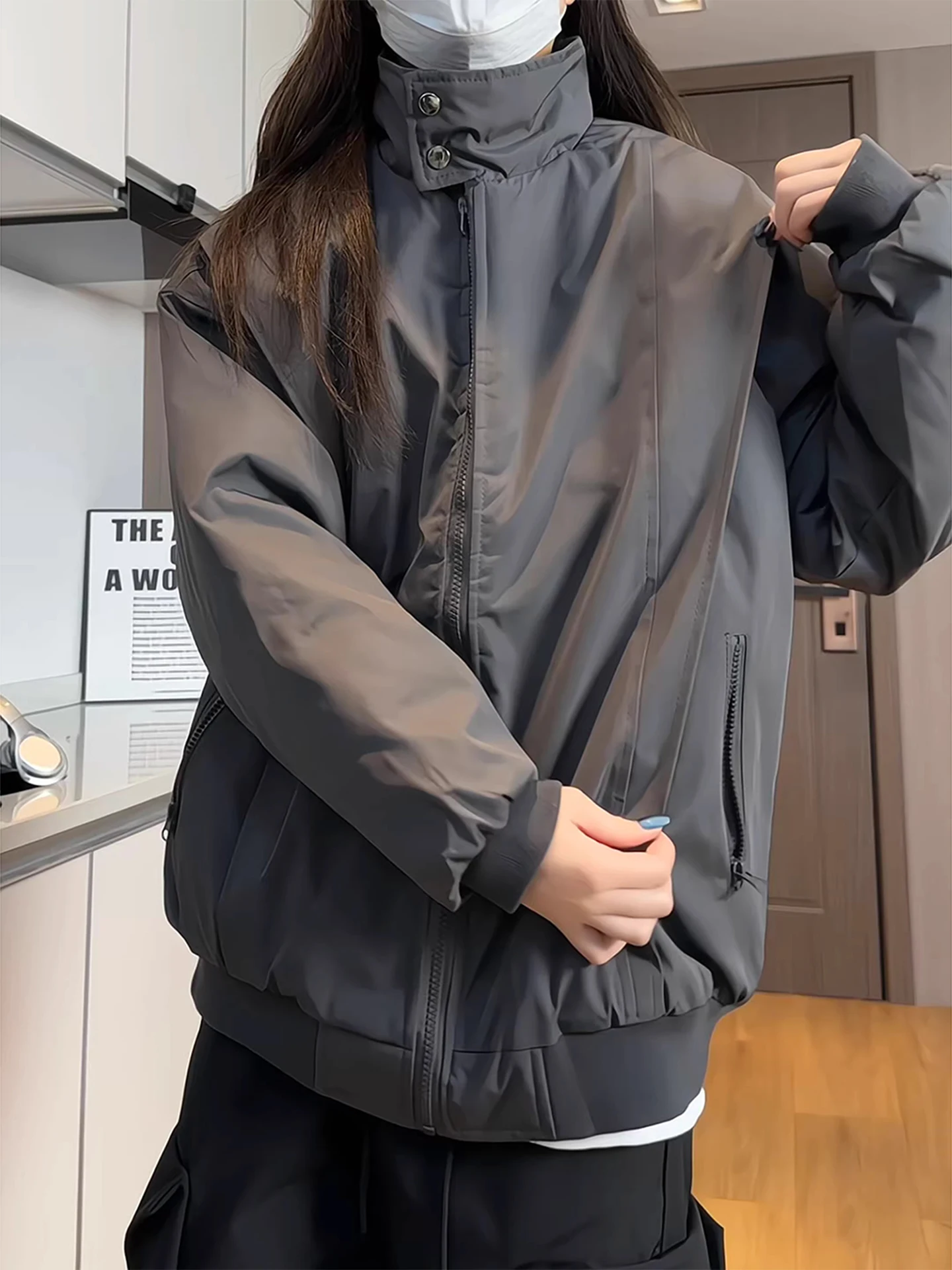 

Утепленная хлопковая куртка-бомбер в американском стиле с воротником-стойкой, осенняя коллекция, хлопковая одежда с длинными рукавами