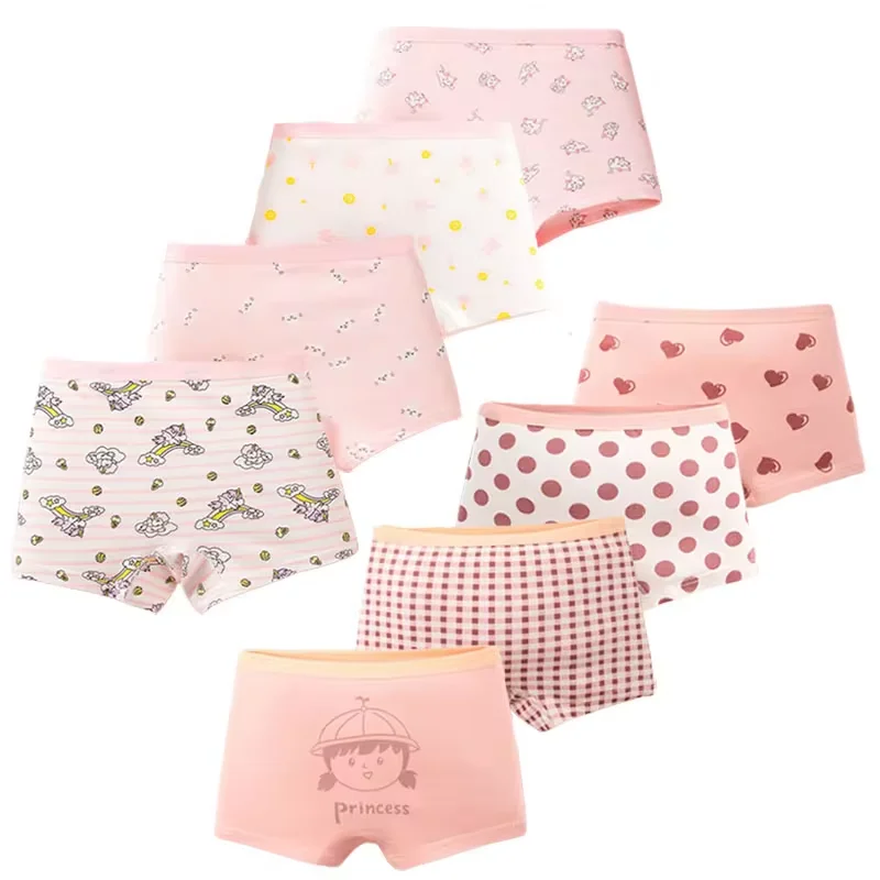 Multipack Cotton Girl Boxer Brief Cute Rainbow Pattern Dot Girls Panties Breathable Soft Children Underwear For 3-14 Years Old