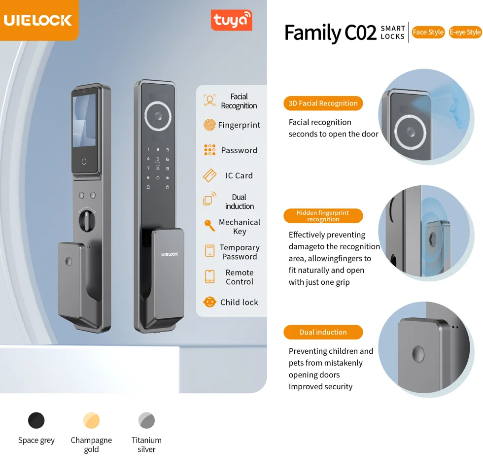 วิดีโออินเตอร์คอมแบบเรียลไทม์ WIFI Face Recognition ล็อคประตูอัจฉริยะพร้อมกล้องดิจิตอล Keyless Smart Lock