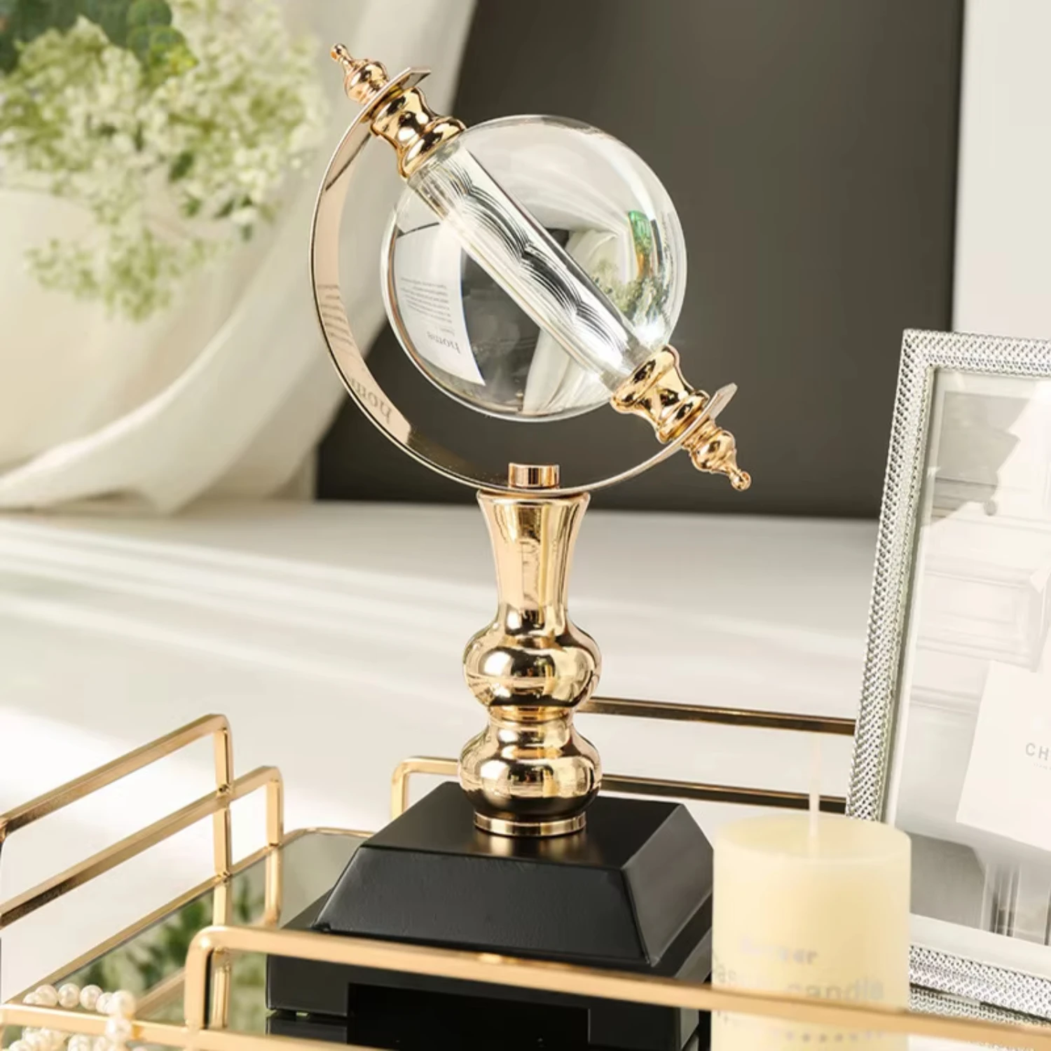 Vintage Luxury Crystal Globe Table Ornaments Iron Base Art Crafts High End  Decor For  Room Office Decorations