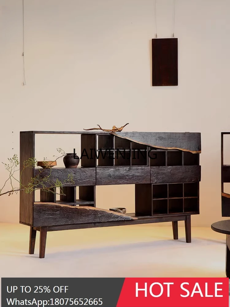 

MJY wabi sand wind side cabinet solid wood tea tea room tea cup holder bogu rack retro